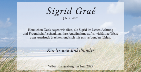 Traueranzeige von Sigrid Grae von Tageszeitung
