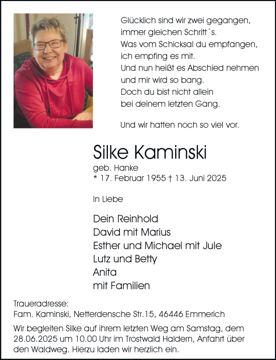 Traueranzeige von Silke Kaminski von Tageszeitung