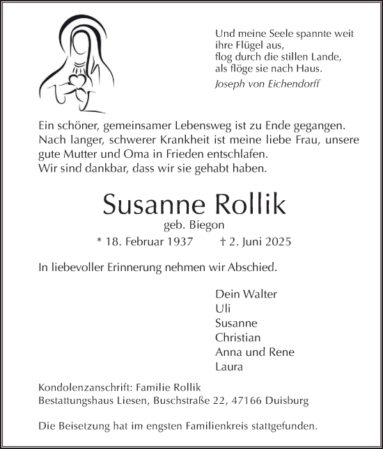Traueranzeige von Susanne Rollik von Tageszeitung
