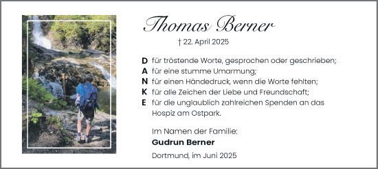 Traueranzeige von Thomas Berner von Tageszeitung