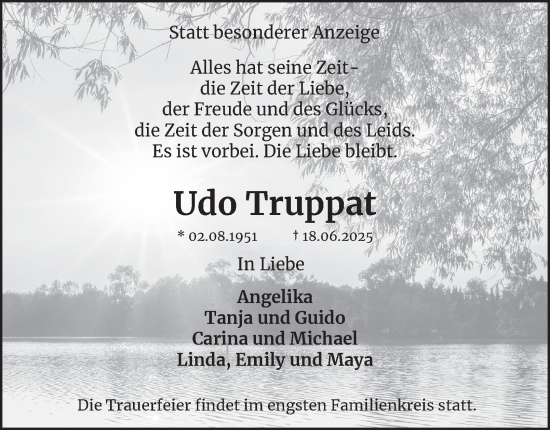 Traueranzeige von Udo Truppat von Tageszeitung