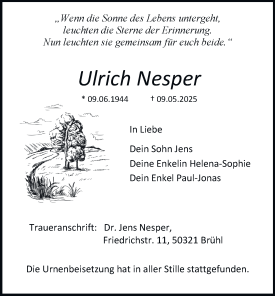 Traueranzeige von Ulrich Nesper von Tageszeitung