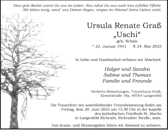 Traueranzeige von Ursula Renate Graß von Tageszeitung