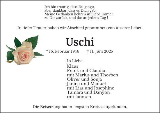 Traueranzeige von Uschi  von Tageszeitung
