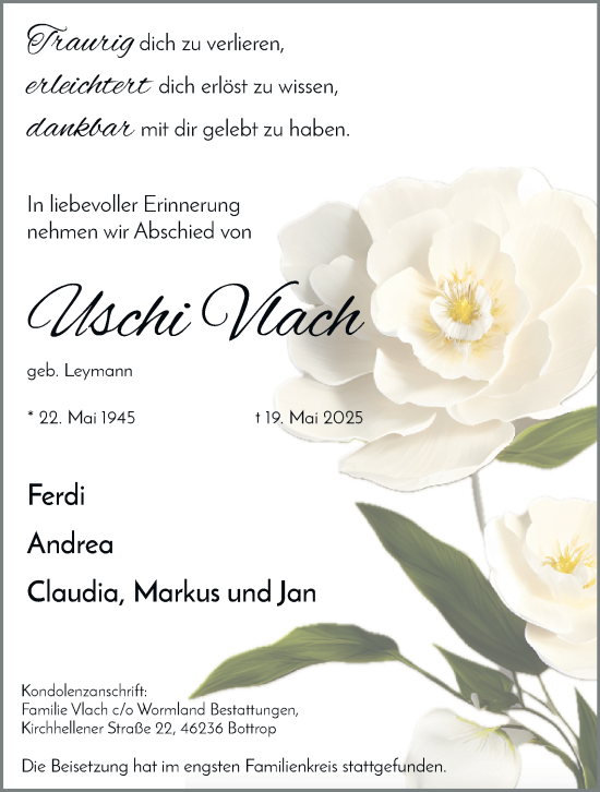 Traueranzeige von Uschi Vlach von Tageszeitung