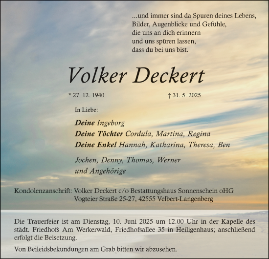 Traueranzeige von Volker Deckert von Tageszeitung