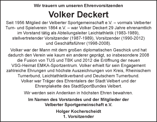Traueranzeige von Volker Deckert von Tageszeitung