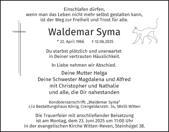 Traueranzeige von Waldemar Syma von Tageszeitung