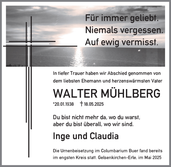 Traueranzeige von Walter Mühlberg von Tageszeitung