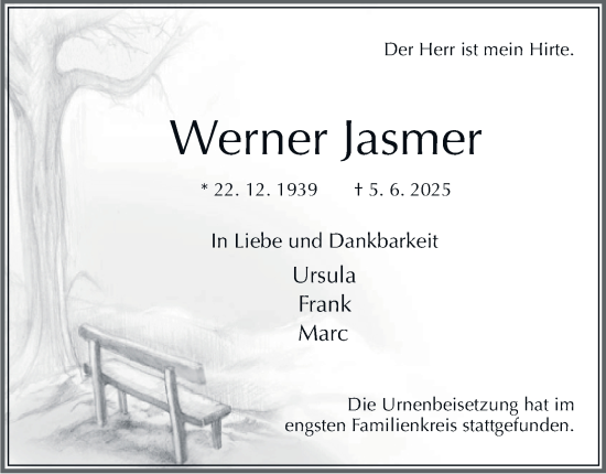 Traueranzeige von Werner Jasmer von Tageszeitung