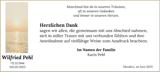 Traueranzeige von Wilfried Pehl von Tageszeitung