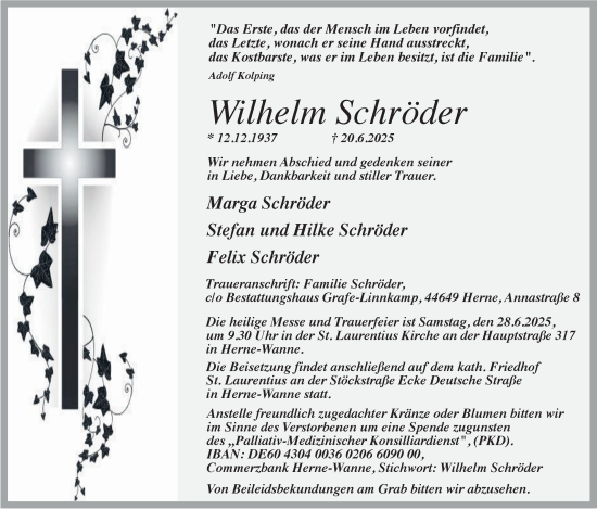 Traueranzeige von Wilhelm Schröder von Tageszeitung