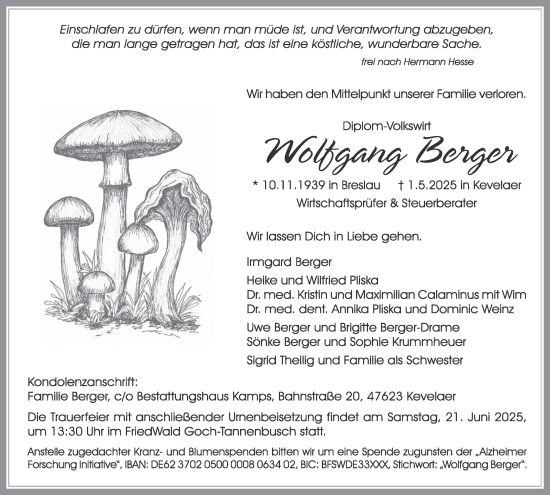 Traueranzeige von Wolfgang Berger von Tageszeitung