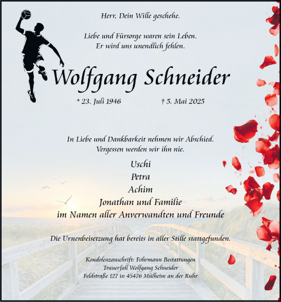 Traueranzeige von Wolfgang Schneider von Tageszeitung