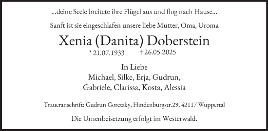 Traueranzeige von Xenia Doberstein von Tageszeitung