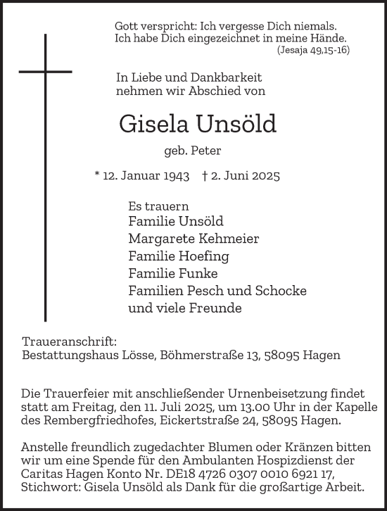 Traueranzeige von Gisela Unsöld von Tageszeitung