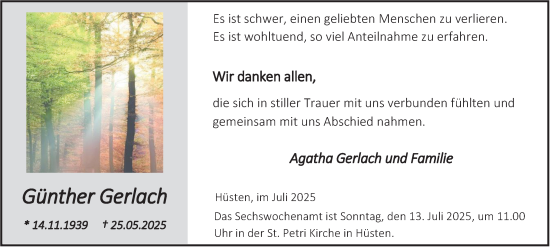 Traueranzeige von Günther Gerlach von Tageszeitung