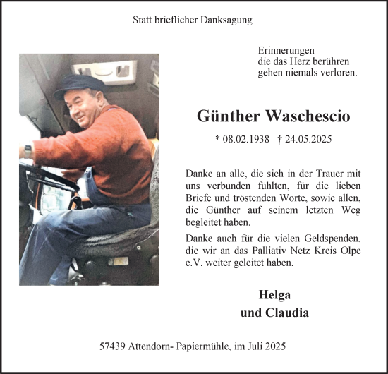 Traueranzeige von Günther Waschescio von Tageszeitung