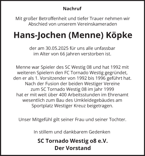 Traueranzeige von Hans-Jochen Köpke von Tageszeitung