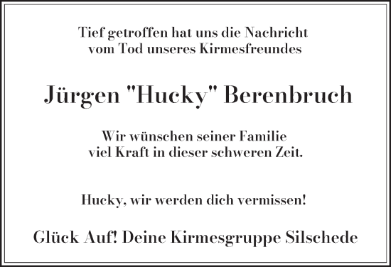 Traueranzeige von Jürgen Berenbruch von Tageszeitung