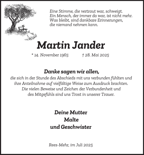 Traueranzeige von Martin Jander von Tageszeitung