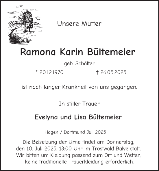 Traueranzeige von Ramona Karin Bültemeier von Tageszeitung