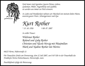 Traueranzeige von Kurt Rother von Tageszeitung