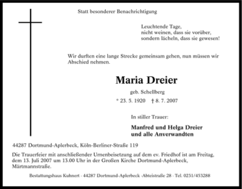 Traueranzeige von Maria Dreier von Tageszeitung