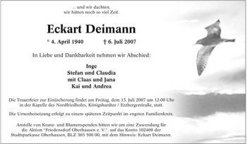 Traueranzeige von Eckart Deimann von Tageszeitung