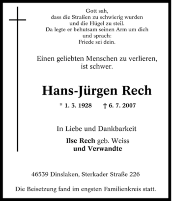 Traueranzeige von Hans-Jürgen Rech von Tageszeitung