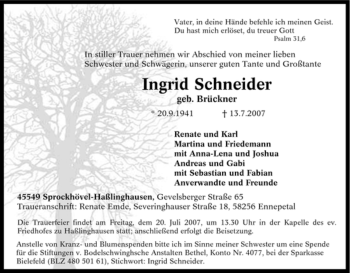 Traueranzeige von Ingrid Schneider von Tageszeitung