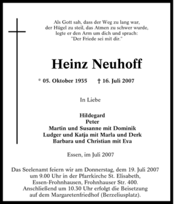 Traueranzeige von Heinz Neuhoff von Tageszeitung