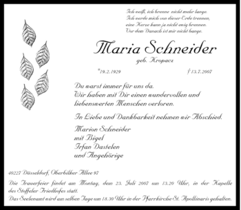 Traueranzeige von Maria Schneider von Tageszeitung