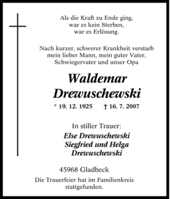 Traueranzeige von Waldemar Drewuschewski von Tageszeitung