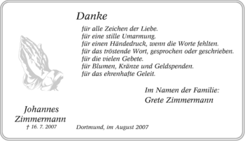 Traueranzeige von Johannes Zimmermann von Tageszeitung