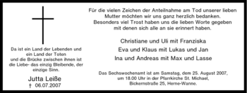 Traueranzeige von Jutta Leiße von Tageszeitung
