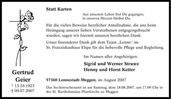 Traueranzeige von Gertrud Geyer von Tageszeitung