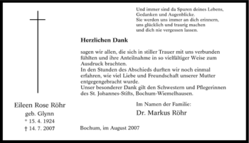 Traueranzeige von Eileen Rose Röhr von Tageszeitung