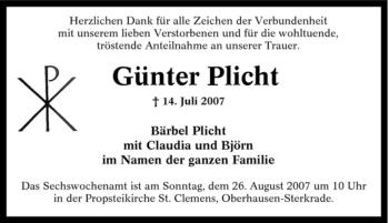 Traueranzeige von Günter Plicht von Tageszeitung