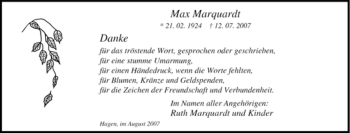 Traueranzeige von Max Marquardt von Tageszeitung