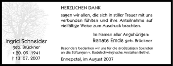 Traueranzeige von Ingrid Schneider von Tageszeitung