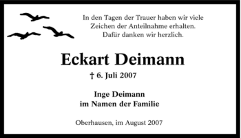 Traueranzeige von Eckart Deimann von Tageszeitung
