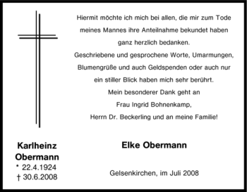 Traueranzeige von Karlheinz Obermann von Tageszeitung