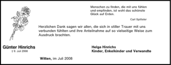 Traueranzeige von Günter Hinrichs von Tageszeitung