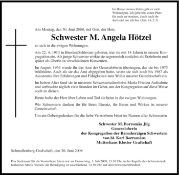 Traueranzeige von M. Angela Hötzel von Tageszeitung