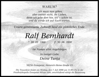 Traueranzeige von Ralf Bernhardt von Tageszeitung
