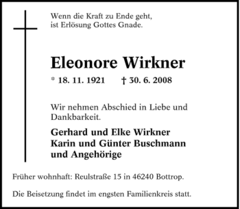 Traueranzeige von Eleonore Wirkner von Tageszeitung