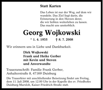 Traueranzeige von Georg Wojkowski von Tageszeitung