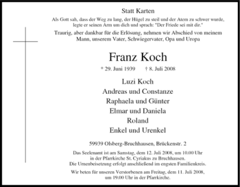 Traueranzeige von Franz Koch von Tageszeitung