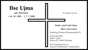 Traueranzeige von Ilse Ujma von Tageszeitung